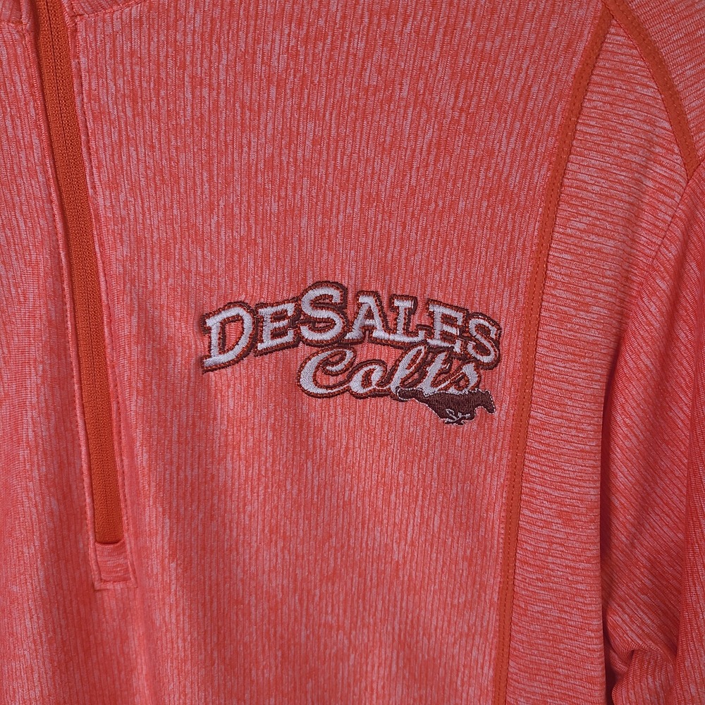 Desales‎ Colts Pullover Mens M Orange 1/4 Zip Antigua HS Soccer Shirt Stretch - Picture 3 of 11
